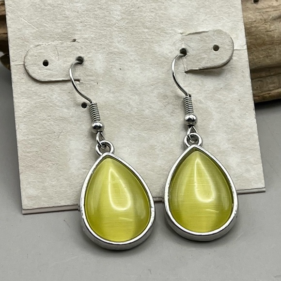 Elegant Silver Tone and Yellow Teardrop Earrings-Luxe Everyday Elegance - Picture 2 of 3